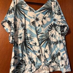 Absolutely Famous Blue and White Floral Blouse 3X
